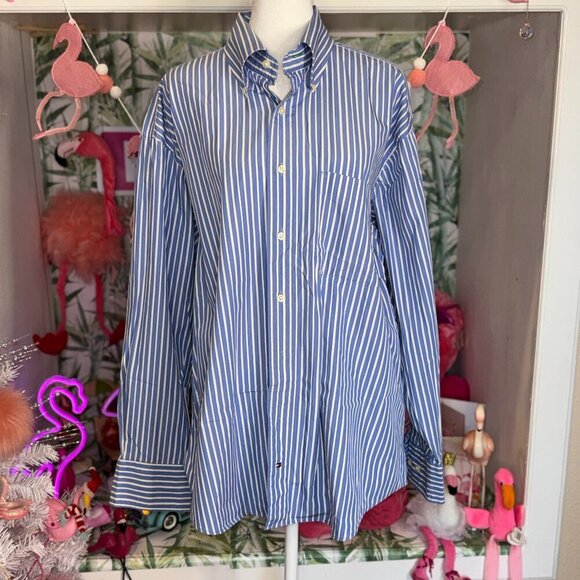 Tommy Hilfiger flex poplin bold stripe shirt in blue - Picture 1 of 4